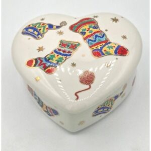 Studio Nova Christmas Socks Heart Ceramic Trinket Box MZ914 - Vintage